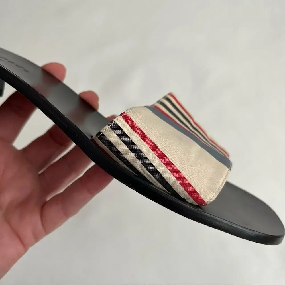 Kate Spade New York Mirabel Sarat Striped Canvas Fabric Heeled Sandals Size 6.5M